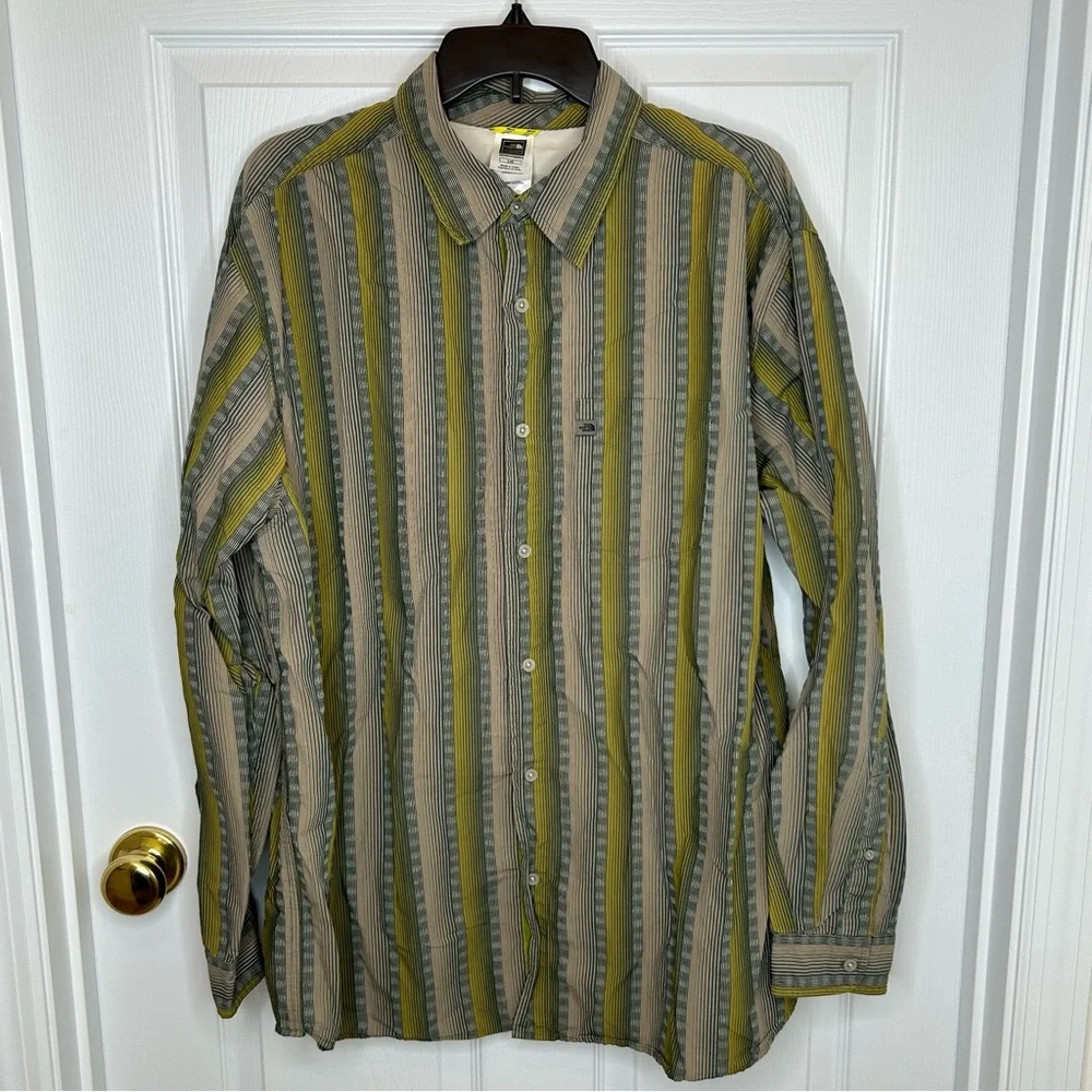The North Face Green‎ Striped Button Down Long Sleeve Shirt Size L